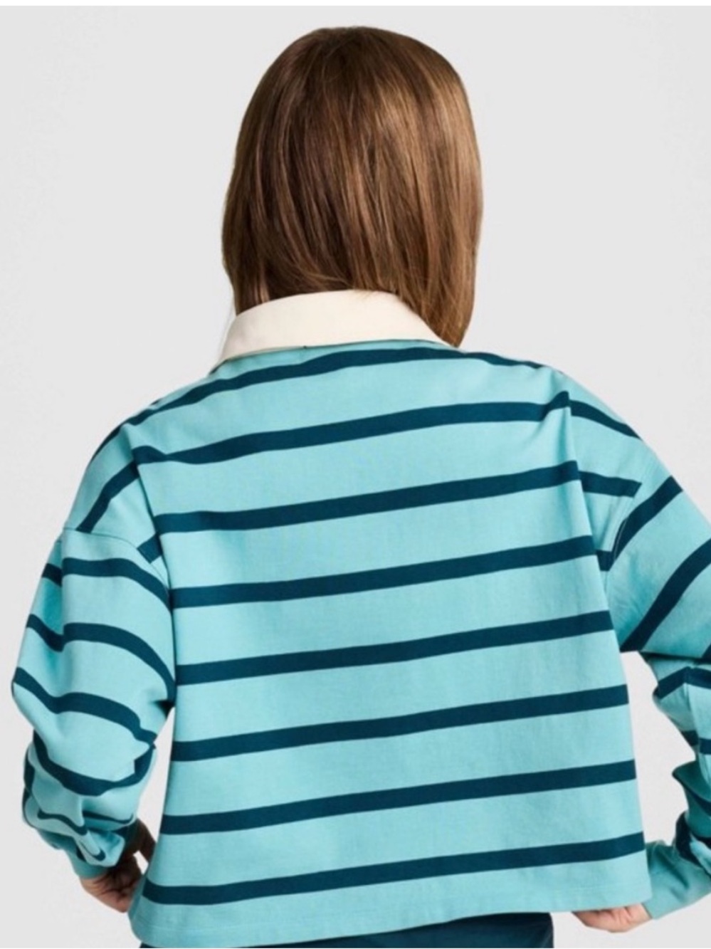 Champion Cropped Striped Rugby Top in Teal & Navy 100% cotton sz XL - Picture 2 of 9